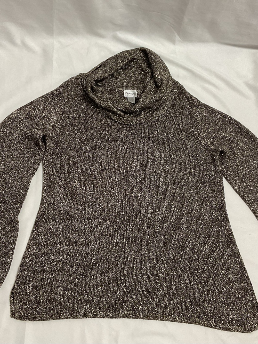 Chico's Shimmery Brown Cowl Neck Sweater. Size L